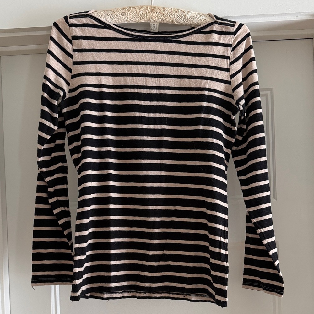 J. Crew Long Sleeve Top with Black and Tan Stripes